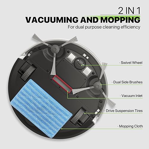 Miniatura 11 de Magshion Robot aspirador, 90 minutos de tiempo de funcionamiento y carga automática, ideal para suelos duros de pelo de mascotas de alfombras bajas,