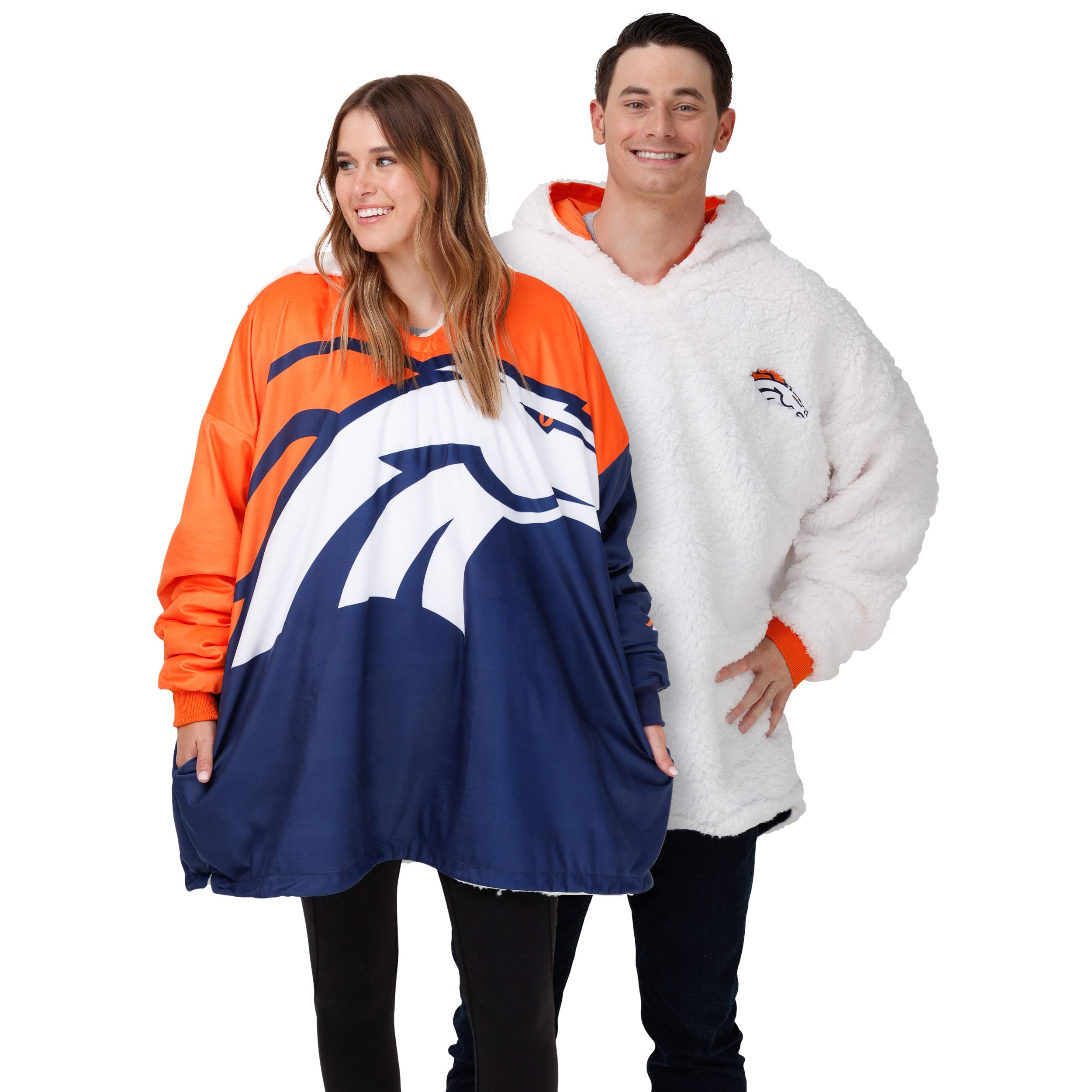 ((Size M)) foco NFL Team Logo Reversible Oversized Sherpa Hoodie Sweatshirt Hoodeez