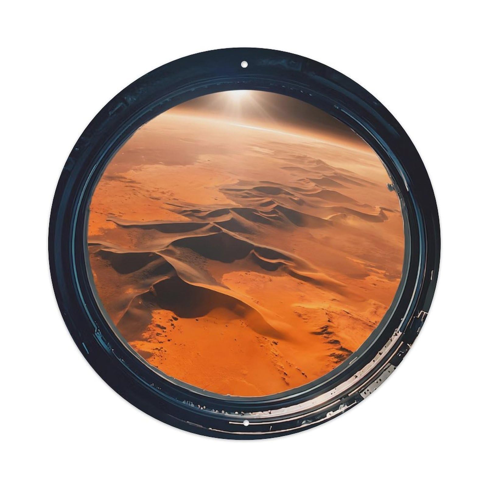 Metal Tin Sign Red Planet Dunes from Space Station Porthole