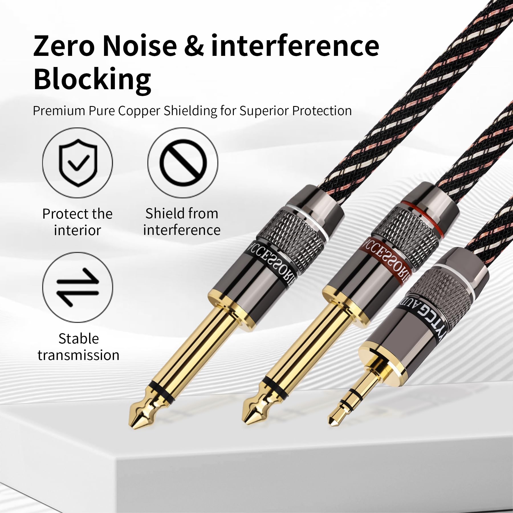 3,5 mm TRS auf Dual 6,35 mm TS Y-Splitter-Audiokabel, 1/8 auf 1/4 Stereo-Kabel mit 6N OFC und 5 μm 24 K vergoldeten Steckern, geflochtenes HiFi-Kabel für Audiophile, Heim-Stereoanlagen (3 m)
