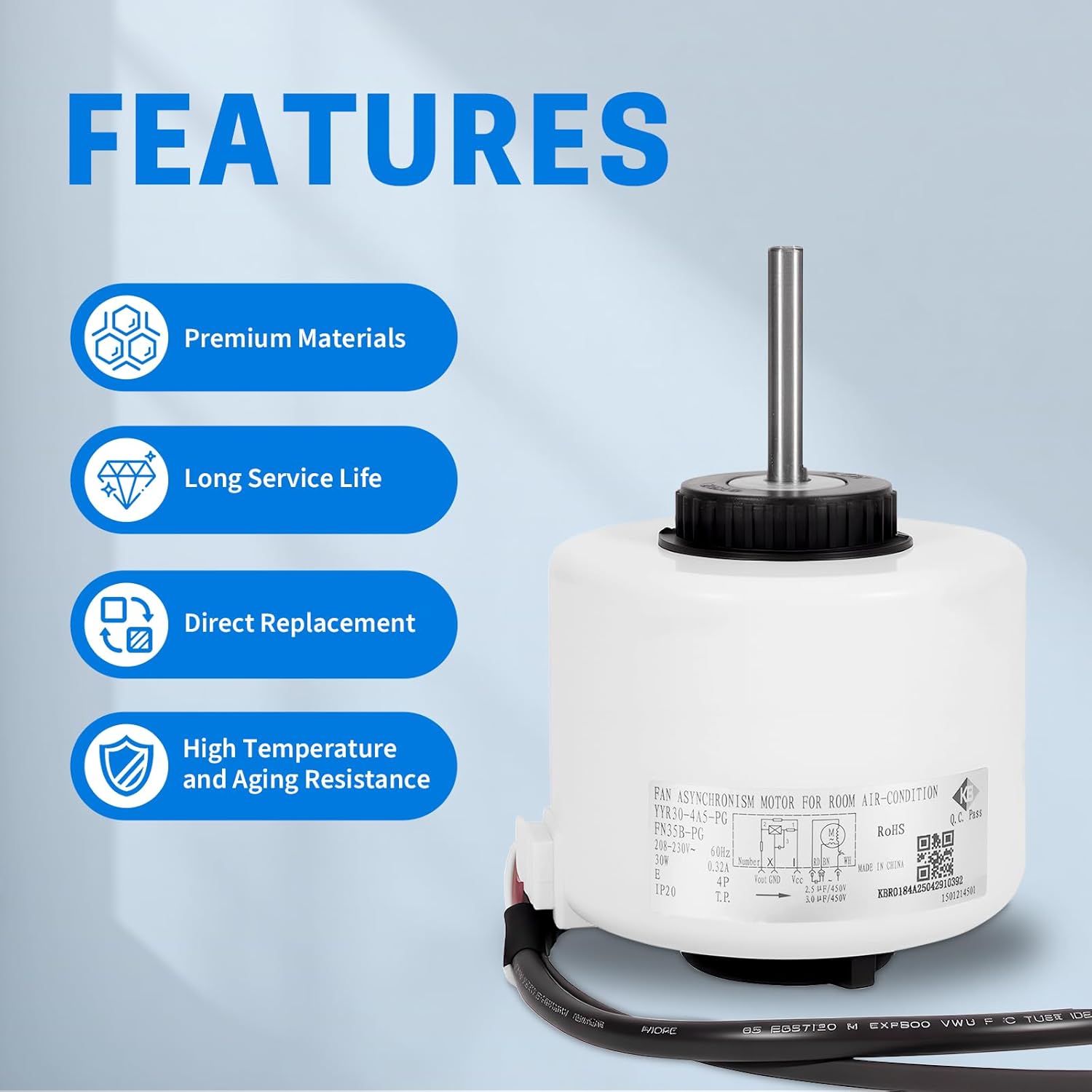 FN35B-PG Air Conditioner Indoor Motor Compatible with Gree Air Conditioners,Air Conditioning Condenser Fan Motor Replacement Y4S476E002G YYR30-4A5-PG