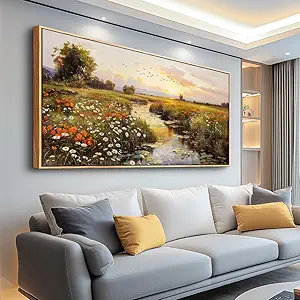 PHAOHUAXM Large Wall Art For Living Room Canvas Wall Decor For Bedroom Watercolour Painting Office Decoration Countryside Sunrise Scenery Wall Picture Ready To Hang Home Decor Wood Framed 20x40 In