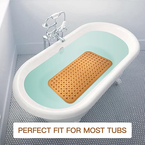 Miniatura 7 de YINENN Tapete para ducha y bañera, antideslizante y sin látex, con ventosas, lavable a máquina, con agujeros de drenaje (31 x 15.5 pulgadas, color