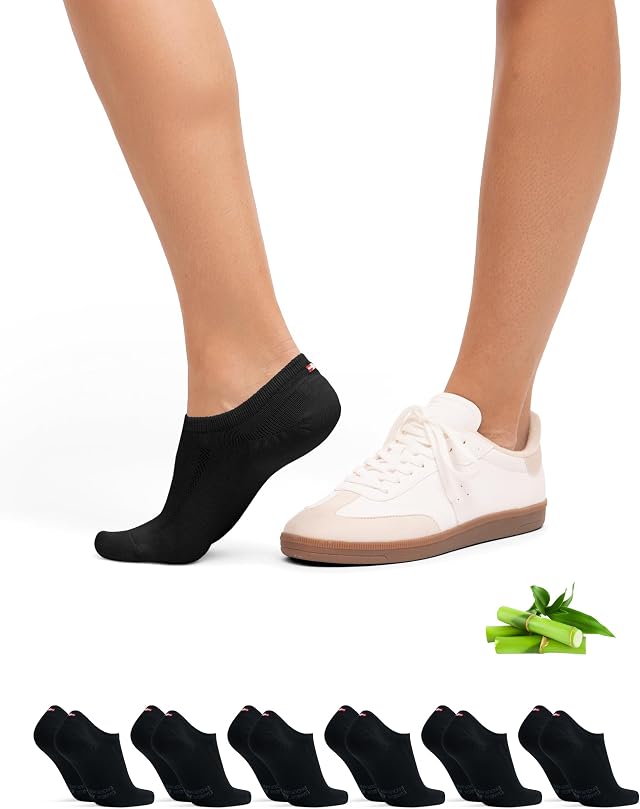 DANISH ENDURANCE Fantasmini in Bambù, Traspiranti e Morbidi 6 Paia | Calzini invisibili in bambù, morbidi e traspiranti con tallone in silicone, per scarpe estive e uso quotidiano, Unisex