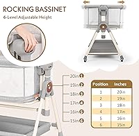 Vista 4 de Moisés mecedor para bebé, con sábana impermeable, 3 en 1, moisés de noche ajustable de 6 alturas para recién nacido (gris)