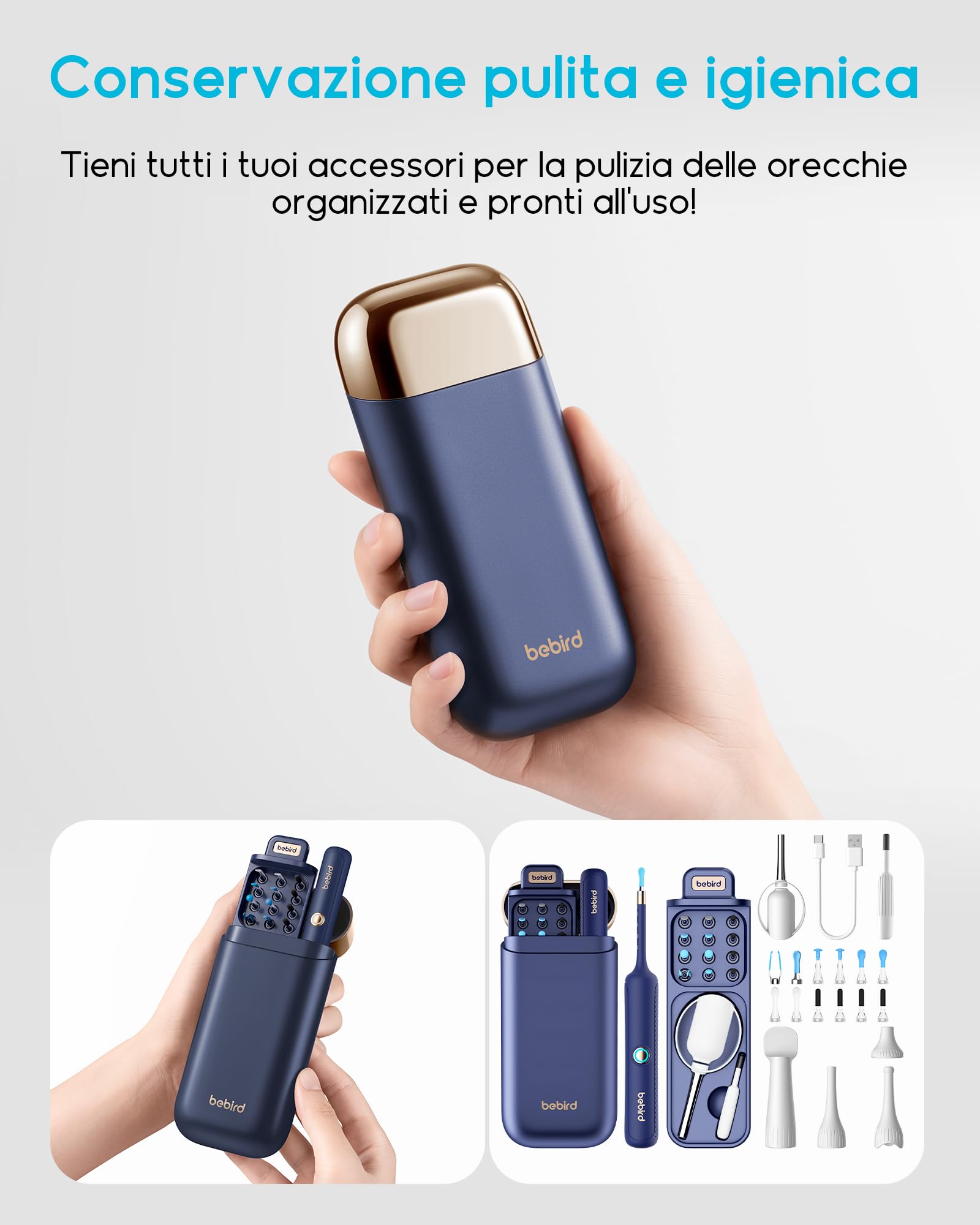 Bebird Otoscopio Digitale, 1920P HD Flessibile Pulisci Orecchie con Telecamera, Kit Rimozione Cerumeper Orecchie/Naso/Gola, Pulizia Orecchie con Pinzette, Punte Sostituibili per Adulti e Bambini