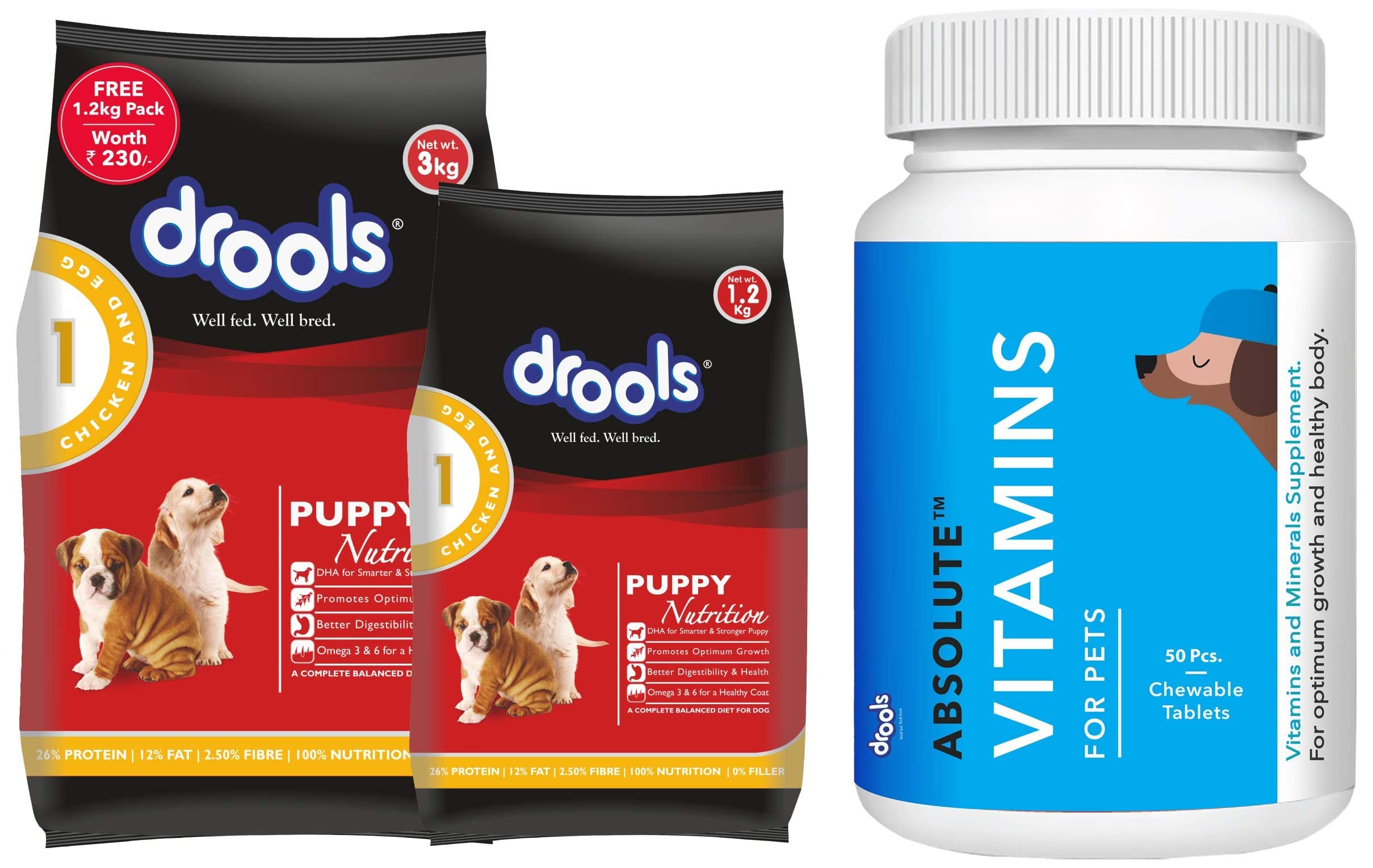 Buy DroolsChicken and Egg Puppy Dog Food, 3 kg with Free 1.2 kg