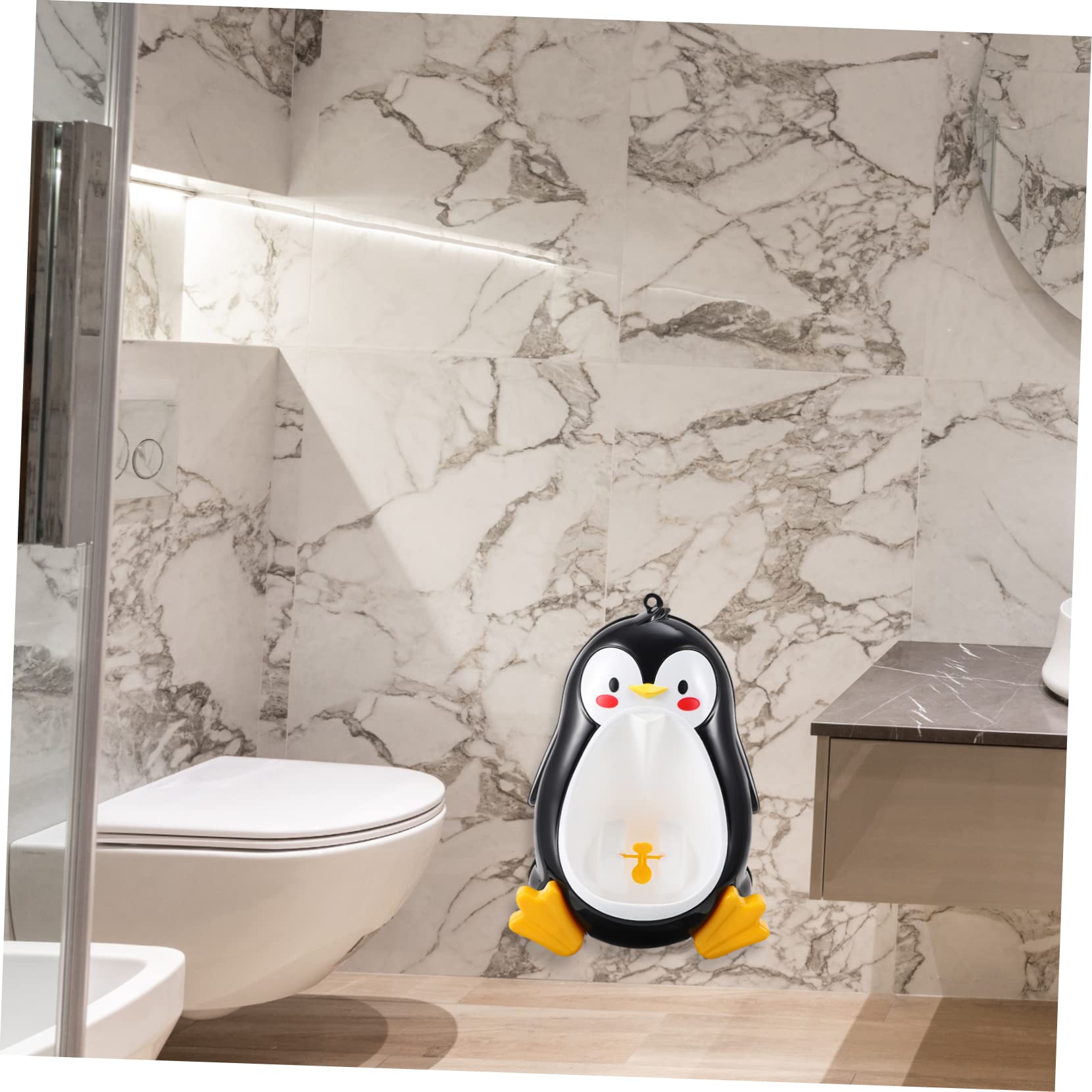 Orinal Infantil de Pingüino para Niños, Pp Negro, Baño | Montaje en Pared, Fácil de Limpiar, Uso Cómodo, Diseño Tierno y Ahorro de Espacio