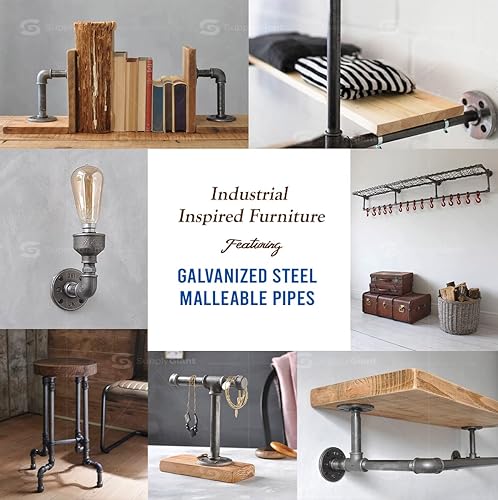 Miniatura 7 de Supply Giant Tubo galvanizado de 2 pulgadas, tuberías de acero maleable de dos pulgadas, montaje de muebles vintage de bricolaje, 2 x 24 pulgadas