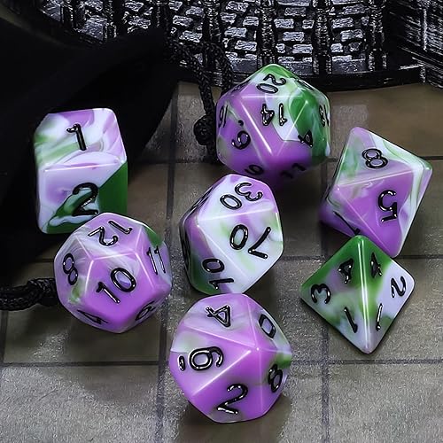 Miniatura 26 de CiaraQ DND - Juego de dados poliédricos para juegos de rol de Dungeons and Dragons RPG MTG, con 1 bolsa de dados (rosa + amarillo) Rosa +