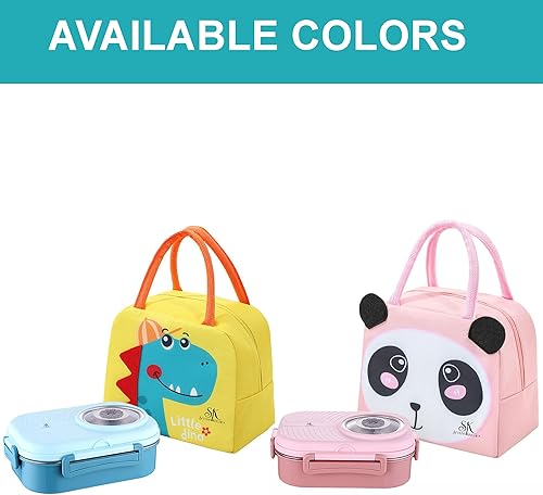 Miniatura 9 de Lonchera Bento para niños con bolsa, caja Bento de acero inoxidable a prueba de fugas para la escuela, 3 compartimentos, cuenco de sopa, cuchara y