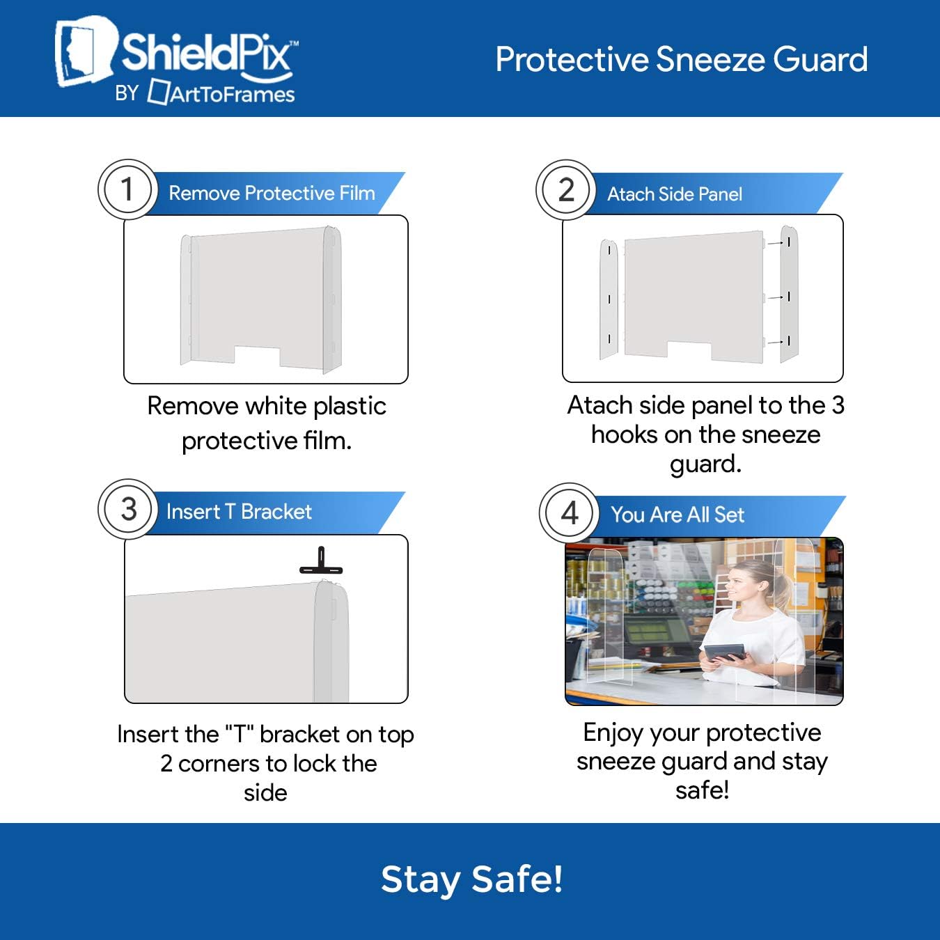 ShieldPix 40x28" Protective Sneeze Guard, Acrylic Barrier Shield for Counter or Desk, Transparent Plexiglass Protection from Sneezes or Other Droplets with 5x11" Cutout Slot