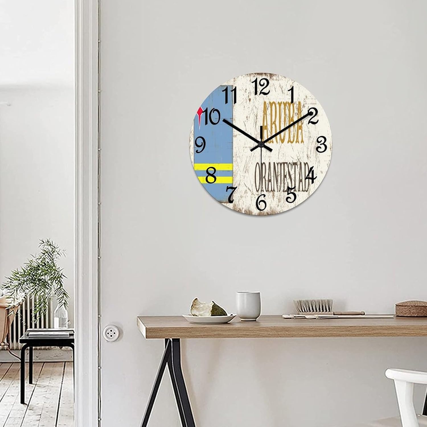 Aruba Oranjestad Wall Clock Aruba National Flag Operated Silent Non-Ticking PVC Clock 15x15 Inch for Home Kitchen Bathroom Bedroom Living Room Decor
