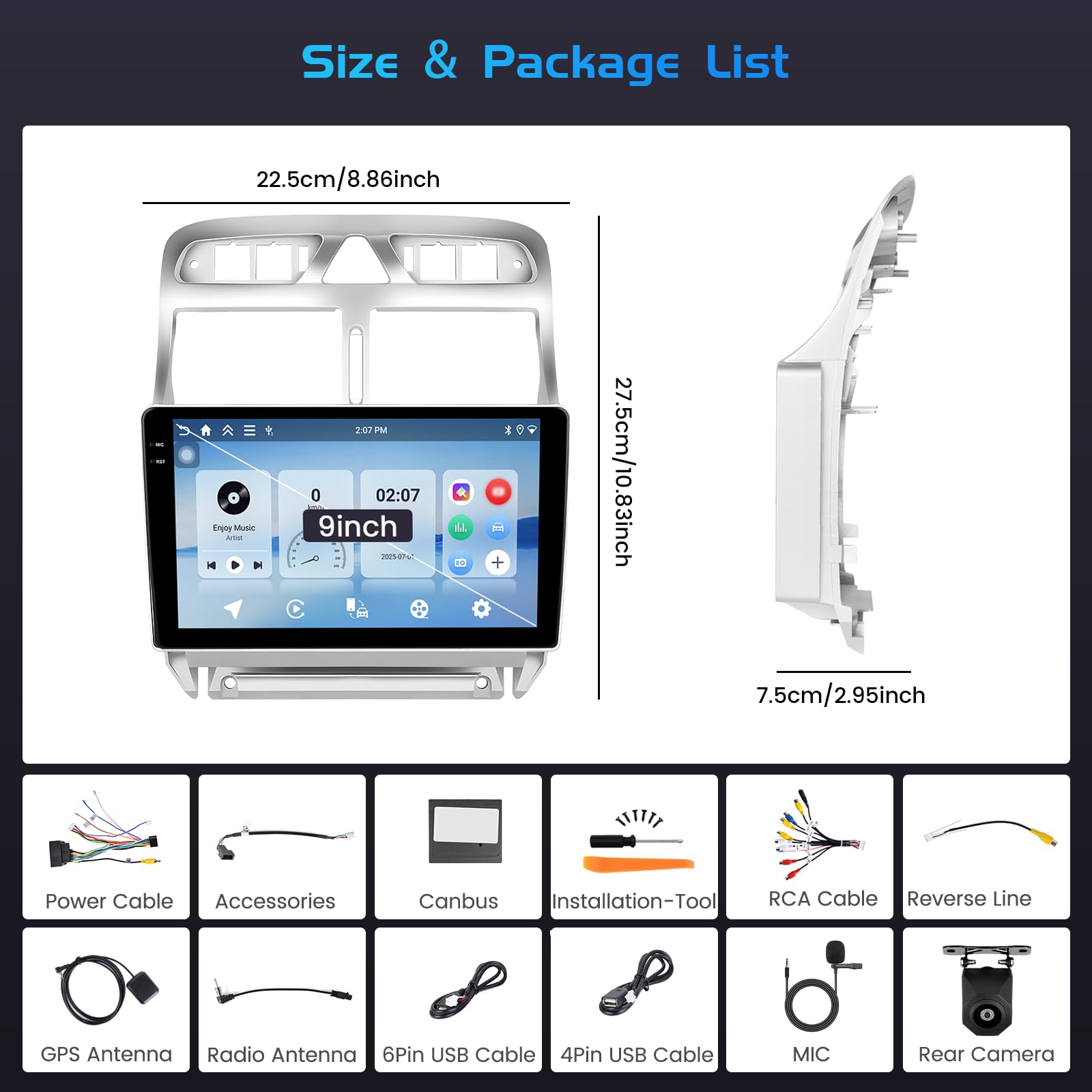 Inefala 4+128G Android 15 Autoradio pour Peugeot 307 307CC 307SW 2002-2013, 9'' In-Cell Bildschirm avec sans Fil Carplay et Android Auto Lien Miroir Radio FM/RDS GPS WiFi Bluetooth SWC Caméra de Recul