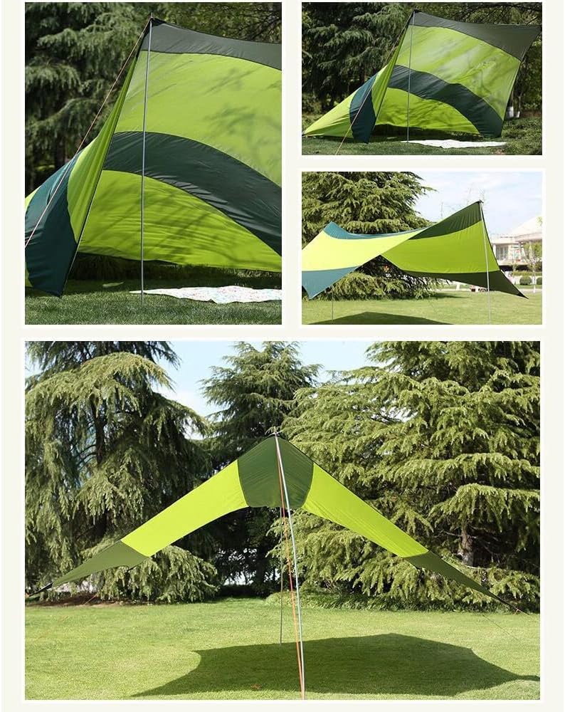 Tent Tarp Camping Tarp, 5-8 Person Outdoor Sun Shelter with Iron Poles, Camping Canopy Waterproof & UV-Protection Beach Sun Shade for Camping Hiking Fishing Picnic (Green)