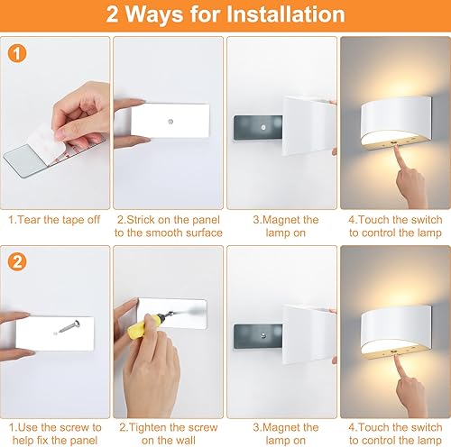 Miniatura 8 de Lightess Aplique de pared LED con control táctil, luz de pared regulable con batería recargable de 3000 mAh, USB, lámpara magnética de montaje en