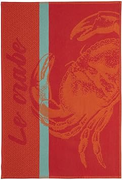 Coucke French Cotton Jacquard Towel, Crabe Crab Rouge, 20-Inches by 30-Inches, Red