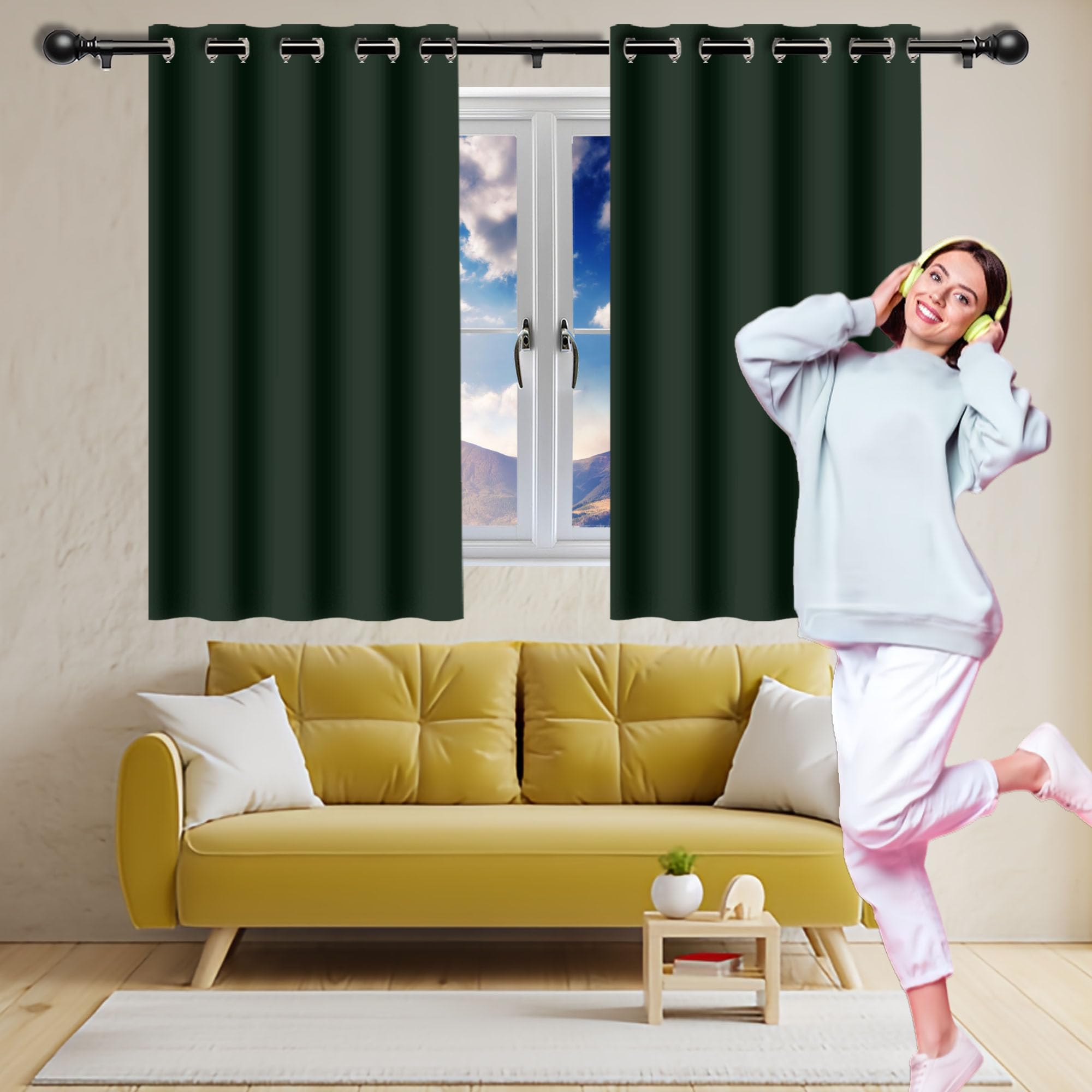 Rideaux de salon thermiques isolants anti chaleur vert foncé 190x230