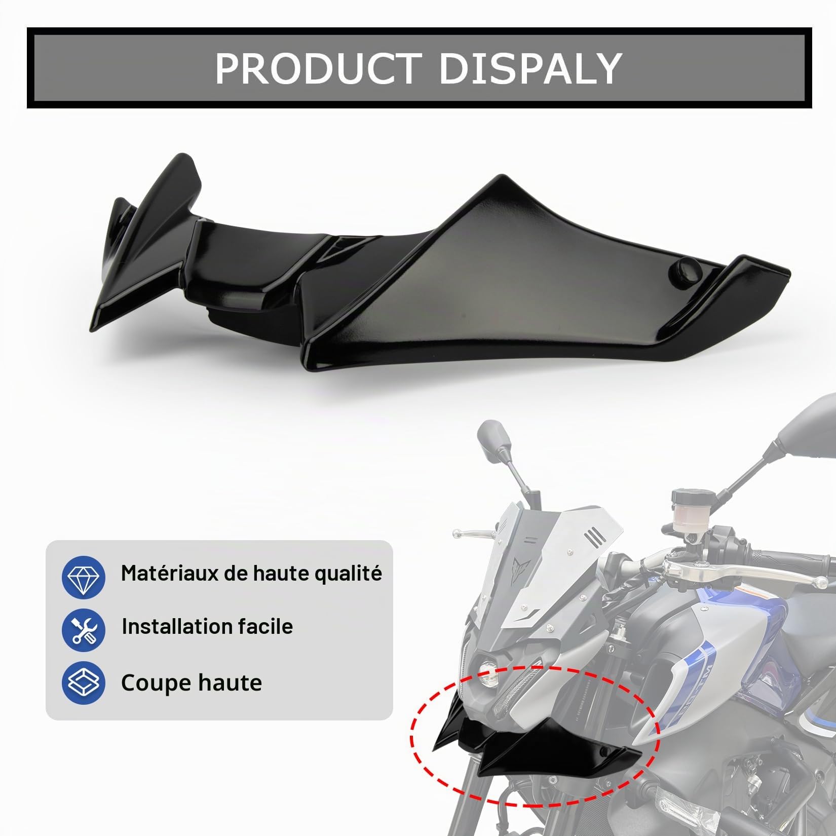 Carénage Avant Spoiler Prolongateur de Couverture D'extension de Cône de Nez de Bec pour MT09 V3 2022-2023, PSLER Accessoires de Garniture de Capot de Déflecteur D'aile Aérodynamique