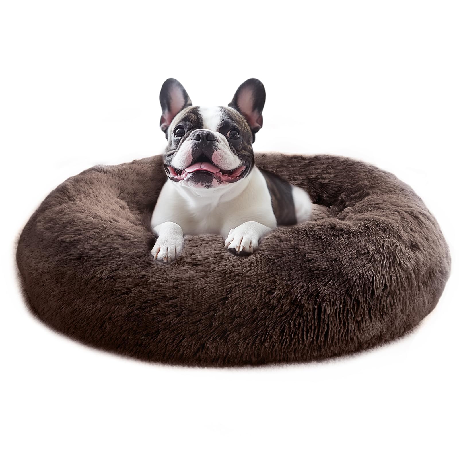JOLLYVOGUE Calming Small Dog &amp; Cat Bed for Indoor Cats - 20 inches Washable Donut Bed for Kittens &amp; Puppies, Anti-Anxiety Round Fluffy Plush Pet Beds (Fits up to 15 lbs)