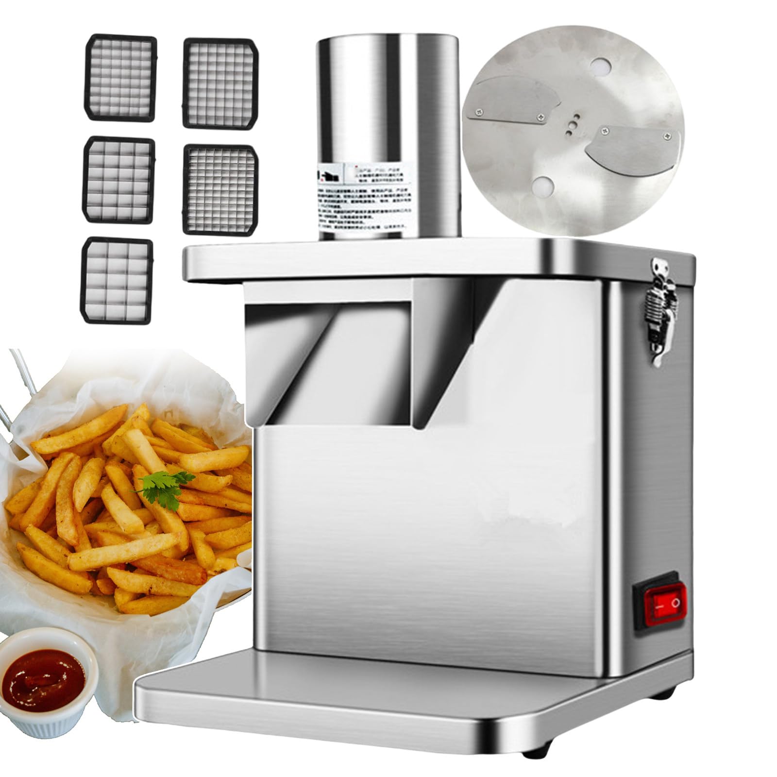Electric Veggies Chopper Dicing Machine, Stainless Steel Electric Vegetable Slicer, French Fry Cutters Machine for Restaurants Kitchen - with