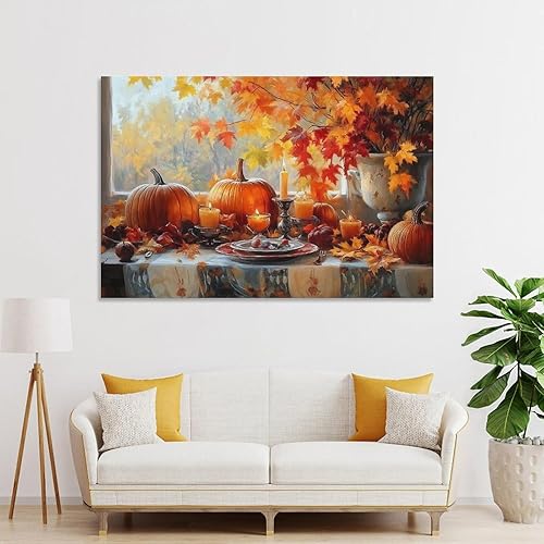 Miniatura 4 de Arte De Pared De Calabaza, Lienzo De Otoño, Cocina, Comedor, Decoración De Pared, Pintura De Hojas De Arce, Cosecha De Acción De Gracias2 Print