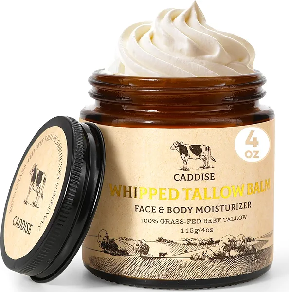 Whipped Beef Tallow for Skin – 100% Grass-Fed Handmade Cream Moisturizer for Face & Body, Natural with Honey, Shea Butter, Jojoba Oil, Non-Greasy, Nourishing for Men, Women, Kids, 4 Oz
