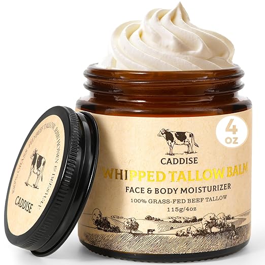Whipped Beef Tallow for Skin – 100% Grass-Fed Handmade Cream Moisturizer for Face & Body, Natural with Honey, Shea Butter, Jojoba Oil, Non-Greasy, Nourishing for Men, Women, Kids, 4 Oz