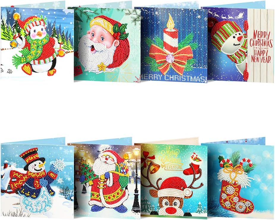 Christmas Cards 5D DIY Diamond Painting Round Drill Greeting Cards (8 Pcs)