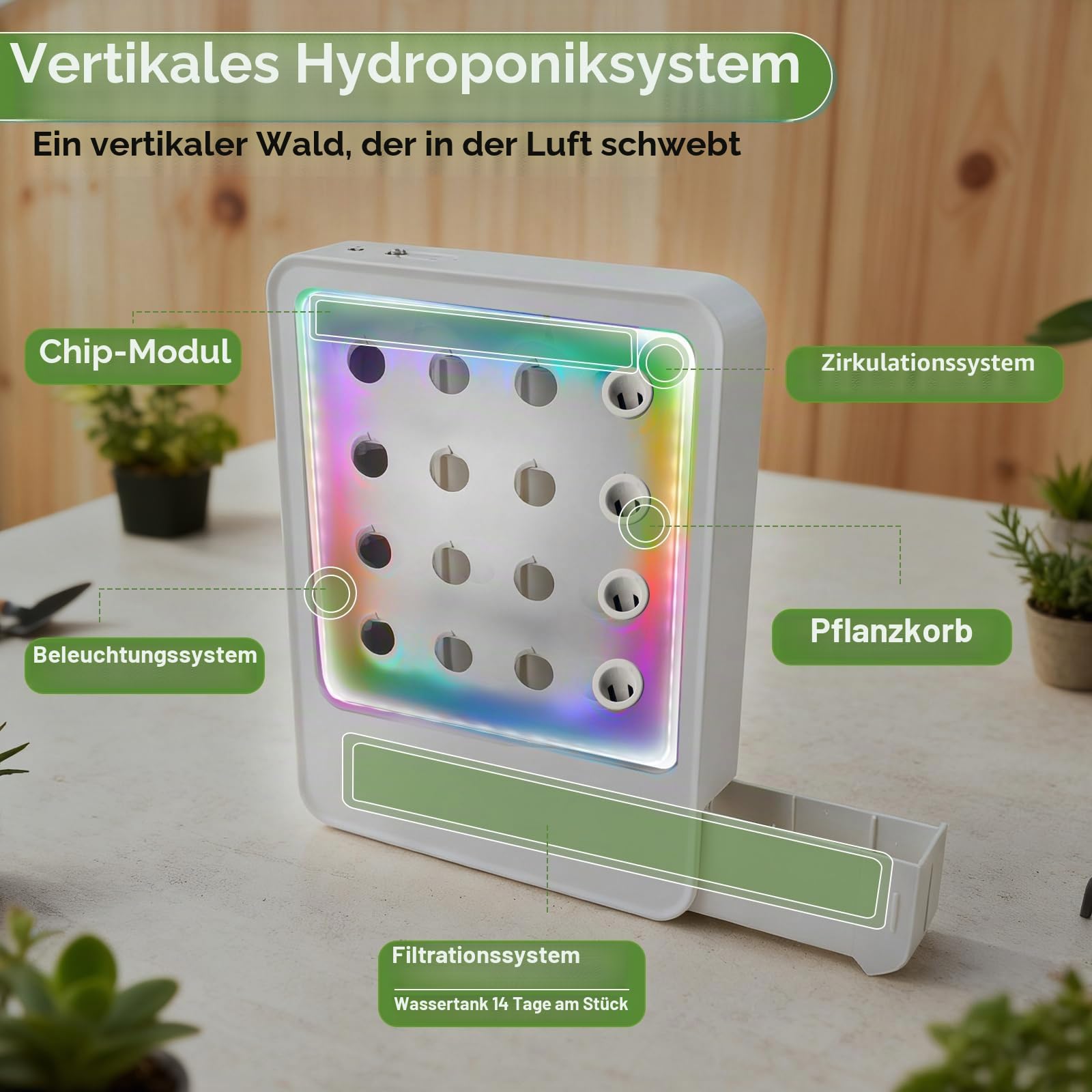 CDIYTOOL Hydroponik Anzuchtsystem mit LED Grow Light, 16 Pod Indoor Kräutergarten, Smart Plant Keimset mit automatischer Bewässerung, Licht einstellbar