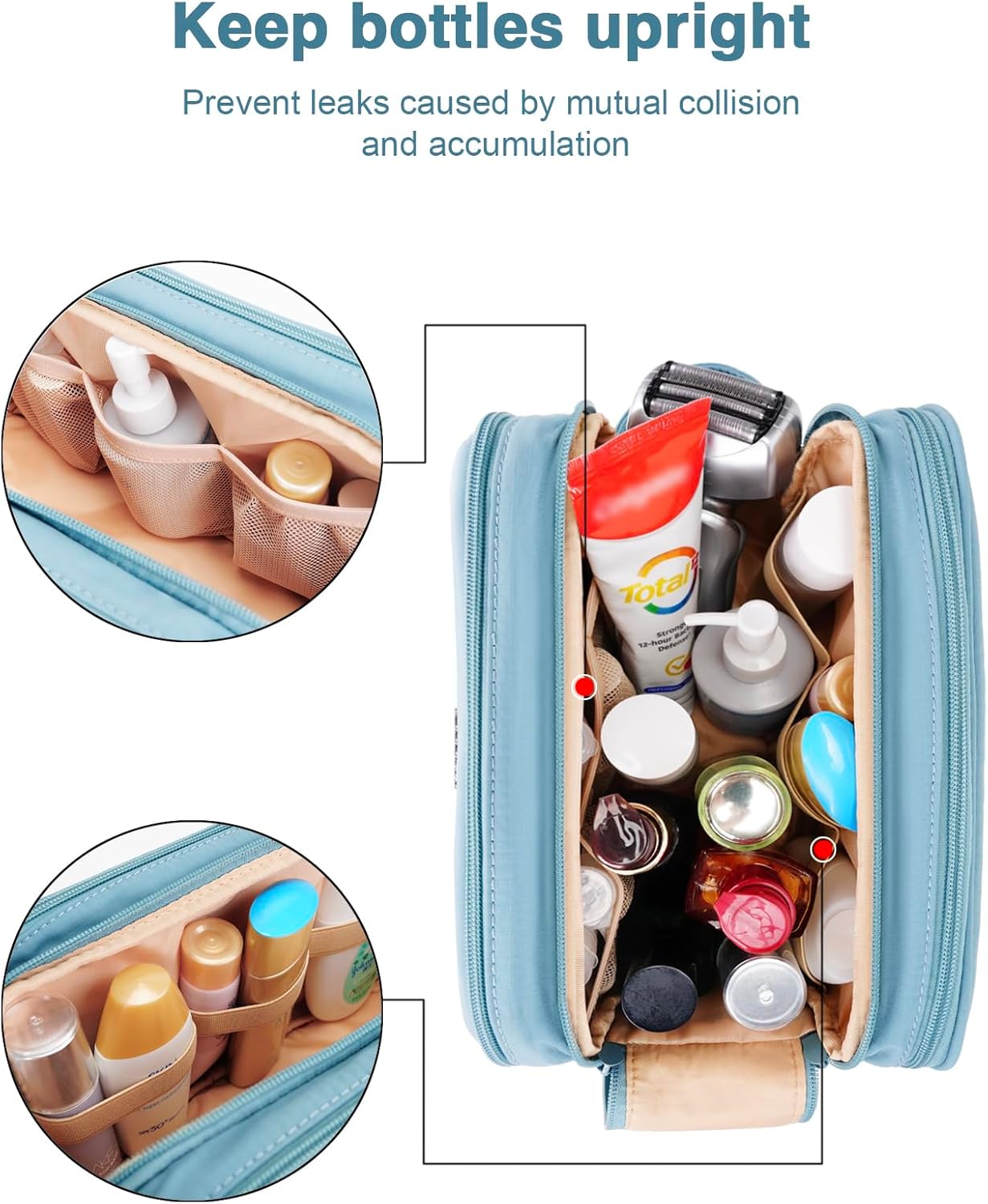 Toiletry Bag for Men & Women, Cruise Ship Travel Essentials, Shaving Dopp Kit with Dry and Wet Separation, Water-resistant Bathroom Cosmetic Organizer Bag, Makeup Accessories with Trolley Belt, Blue - Image 6