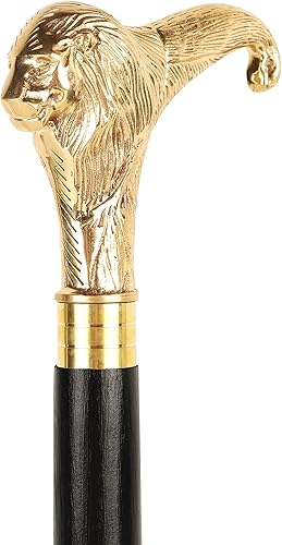 Miniatura 4 de JYPR Bastón ergonómico de madera hecho a mano con mango de latón macizo 100 cabeza de león para hombres y mujeres elegante bastón de caminar negro