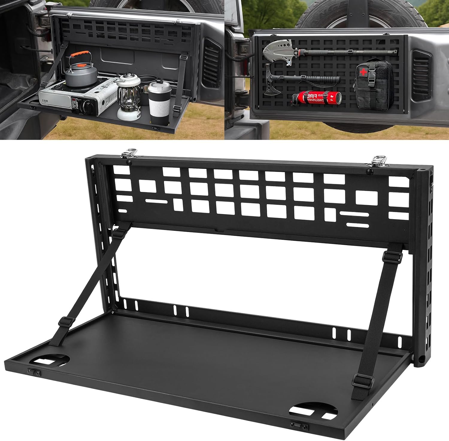 HOCHO Fit for Jeep Tailgate Table, Heavy Duty Double-Layer Board No Drilling Required Foldable Tailgate Table Fits for 2007-2024 Jeep Wrangler JL JK Accessories
