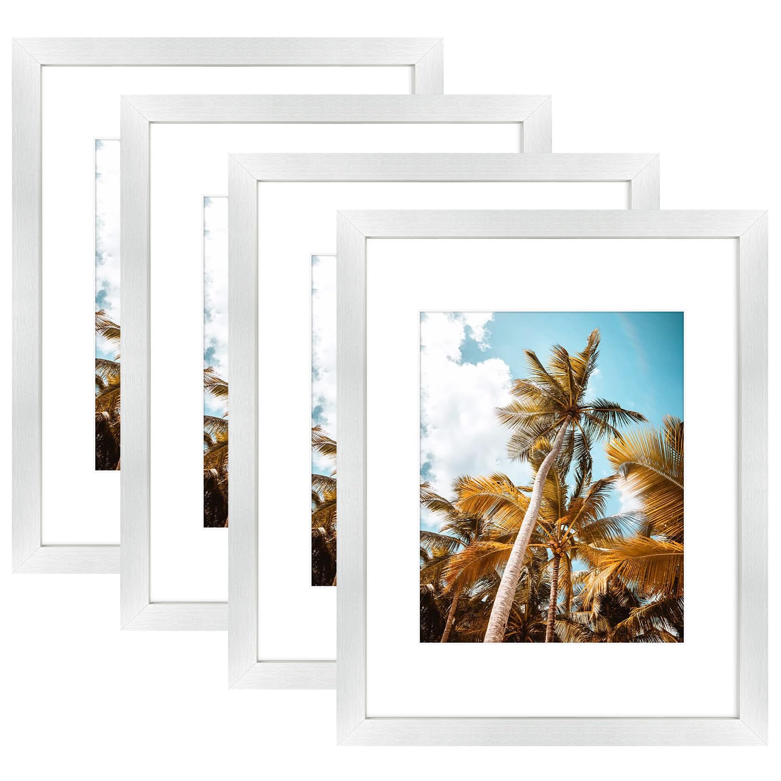 Frametory 4 Pack 11x14 Silver Picture Frame with Real Glass Mat for 8x10