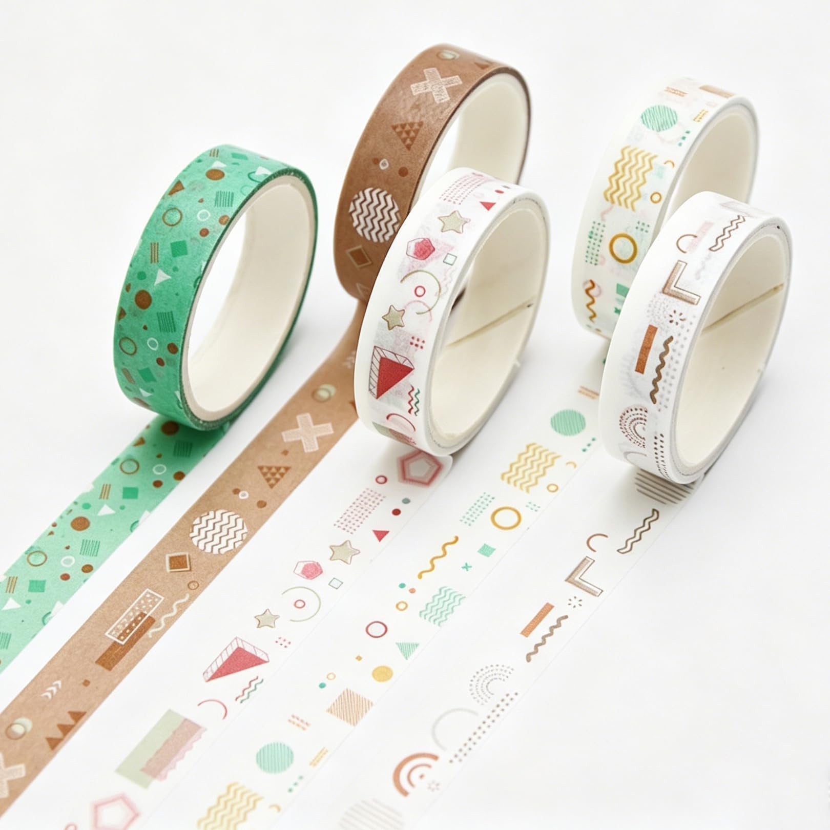 5 Rolls Washi Tape Set for Scrapbooking, Vintage Geometric Pattern Decorative Masking Tapes, DIY Craft Tape for Scrapbook Journaling Bullet Journal Gift Wrapping Card Making School Supplies (10mmx2m)