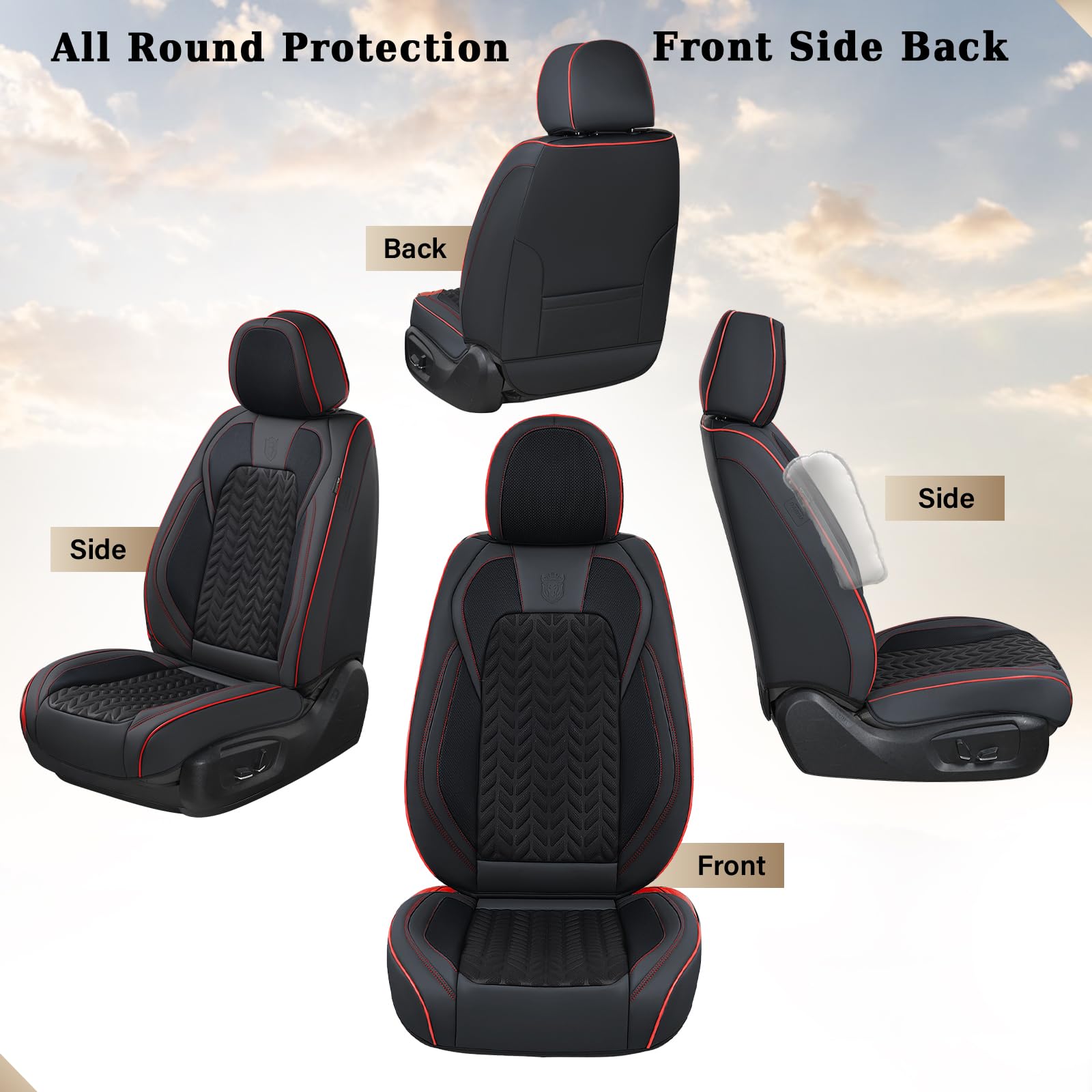 Coverado Housse de siège Voiture Cuir, Respirant Protection Siege Voiture Universelle pour 5 Places avec Soutien Lombaire, Ensembles de Housses de siège imperméable pour berline SUV Pick-up