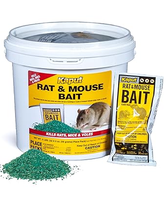 Kaput Rat & Mouse Bait- Effective Warfarin Formula for Rodent Control - Low Toxicity Rat Bait - Indoor & Near-Building Use, 32 Packets, 2 oz Each