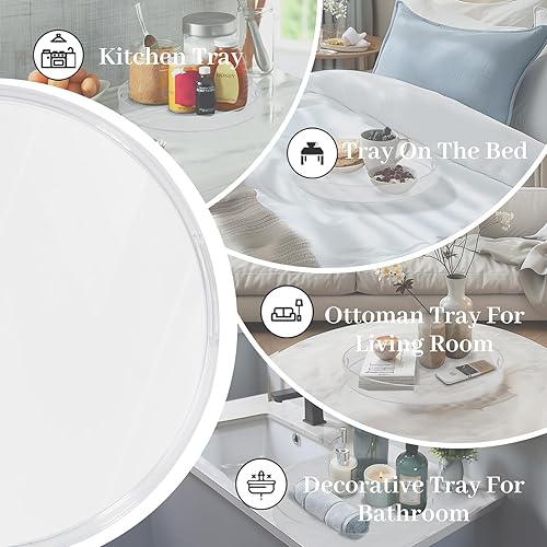 Miniatura 7 de MAONAME Bandeja redonda transparente con asas, bandeja transparente de plástico de 13 pulgadas, bandeja decorativa redonda para mesa de café,