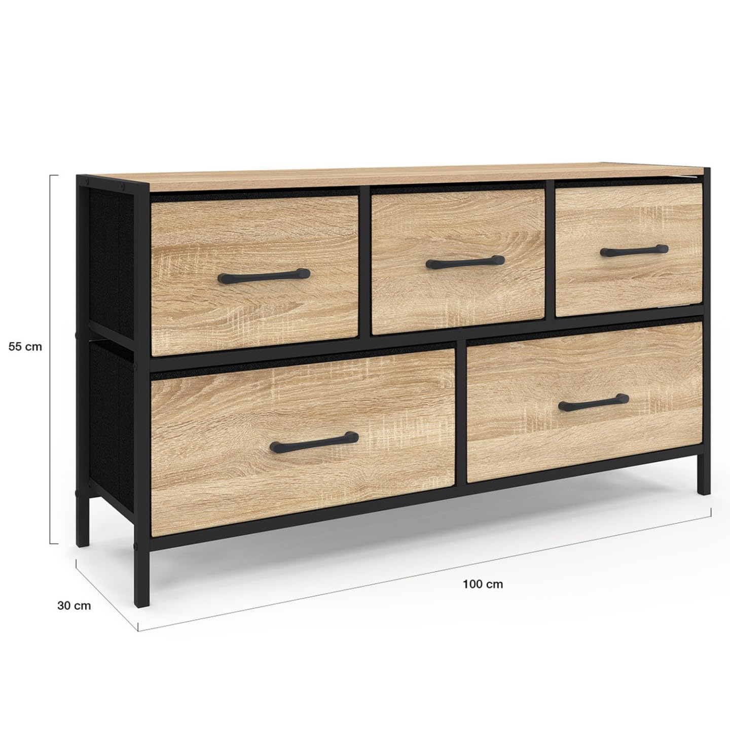 IDMarket - Commode 5 tiroirs en Tissu Utah H.55 cm Meuble de Rangement Design Industriel