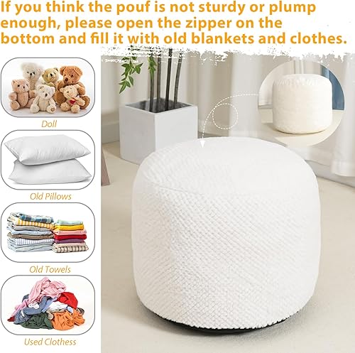 Miniatura 4 de Puf otomano redondo de relleno para reposapiés, pufs de piel sintética con relleno de trozos de espuma, cojín otomano de almacenamiento, silla de