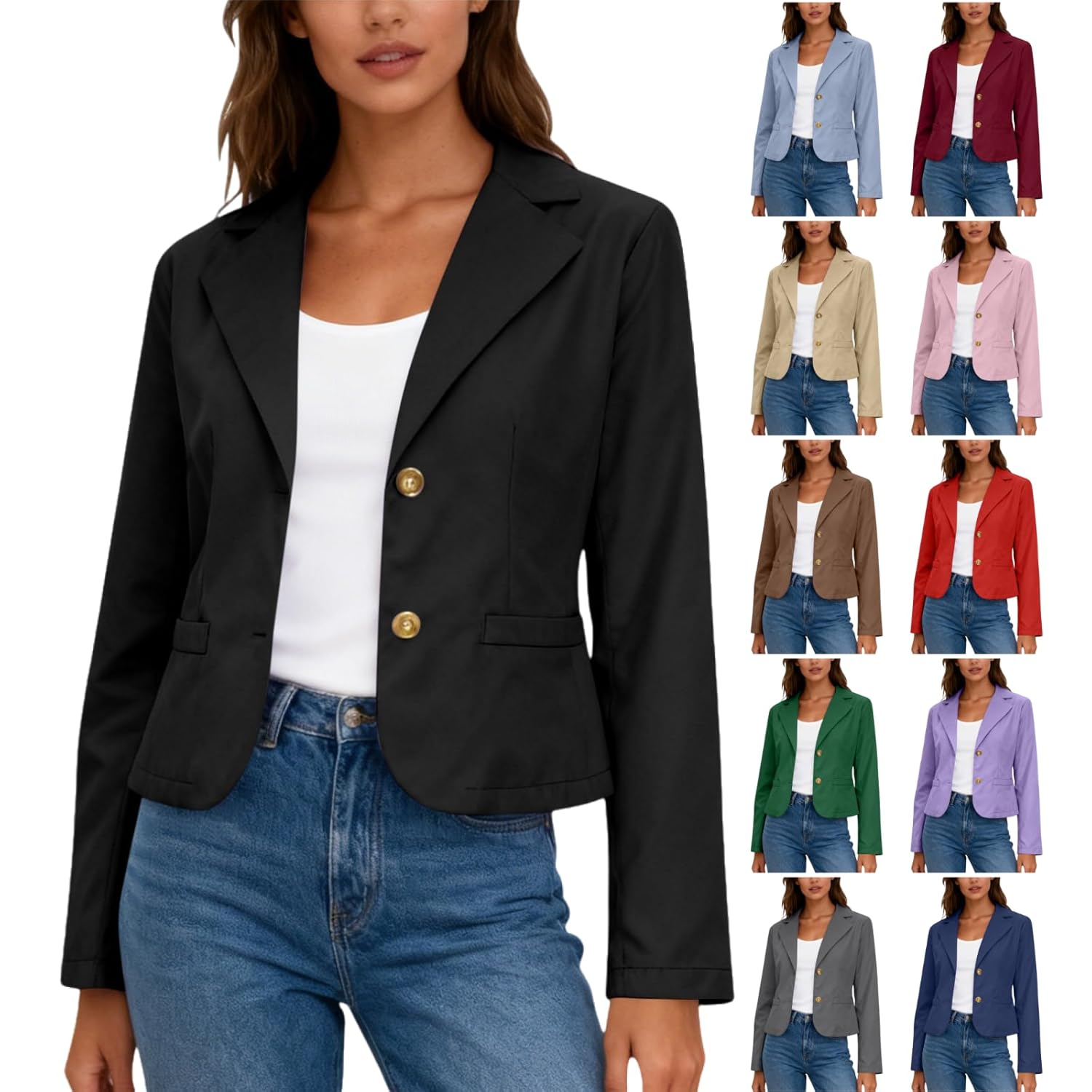 Blazers for Women Business Casual Crop Blazer Long Sleeve Work Office Suit Jacket Lightweight Spring Dressy Coats