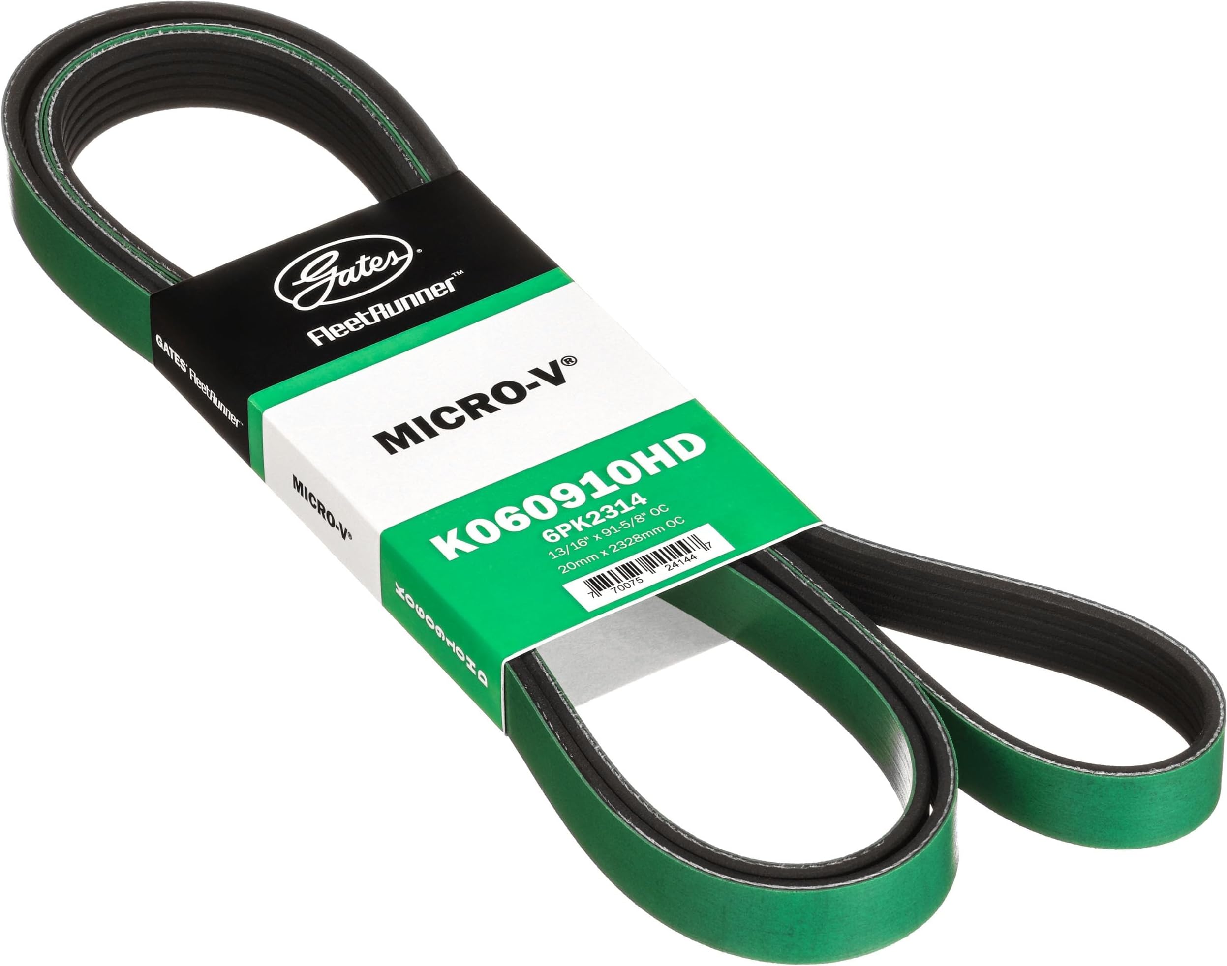 Gates K060910HD FleetRunner Micro-V Serpentine Drive Belt | Replaces 6K910 3239591 AJ89191 JK6-916 12555079 12563073 12576751 53011035 C2C11654 C2C28041 C2C37063 AJ8009191 JK6-916-A.