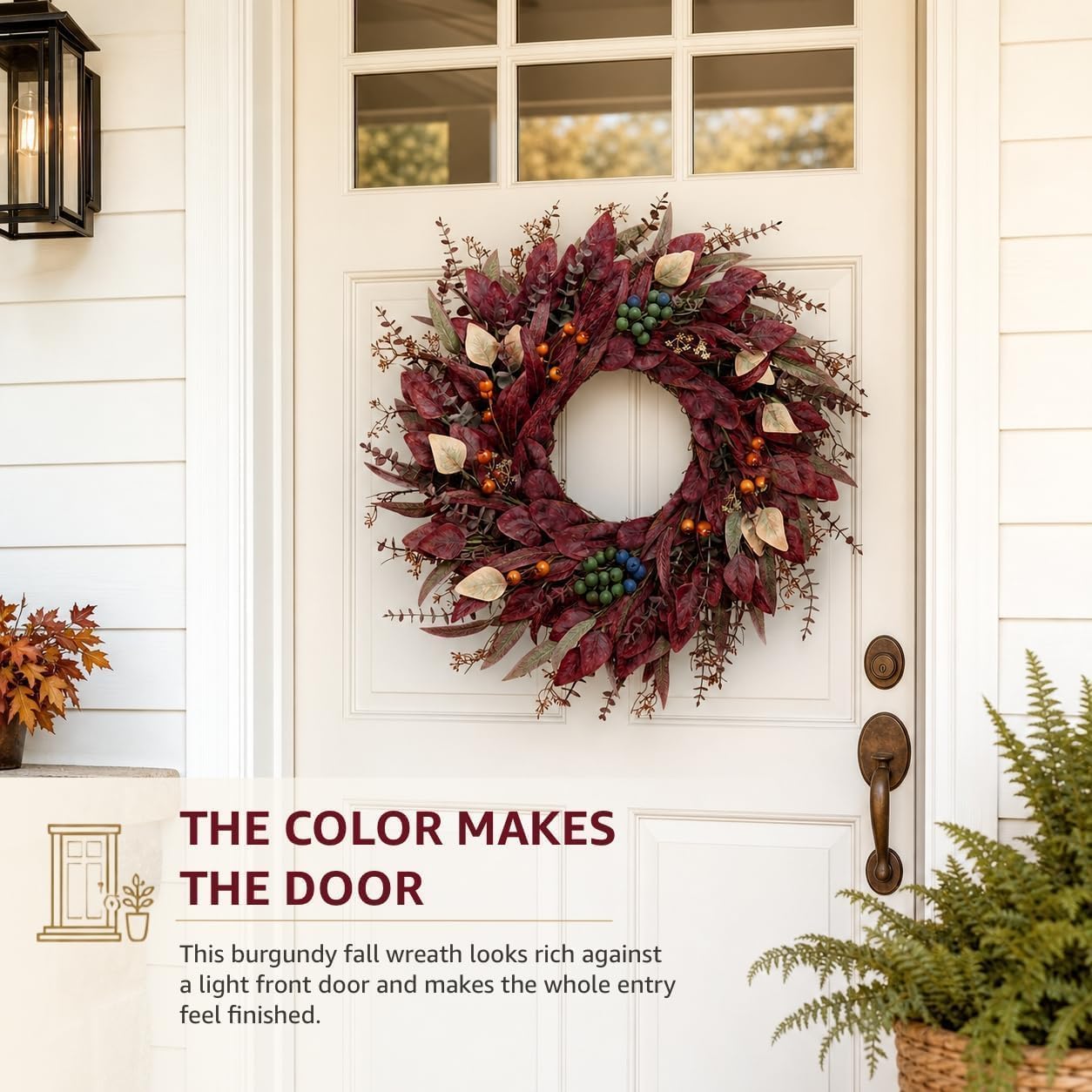 26 Inch Large Halloween Wreath Fall Burgundy Wreaths for Front Door Decor