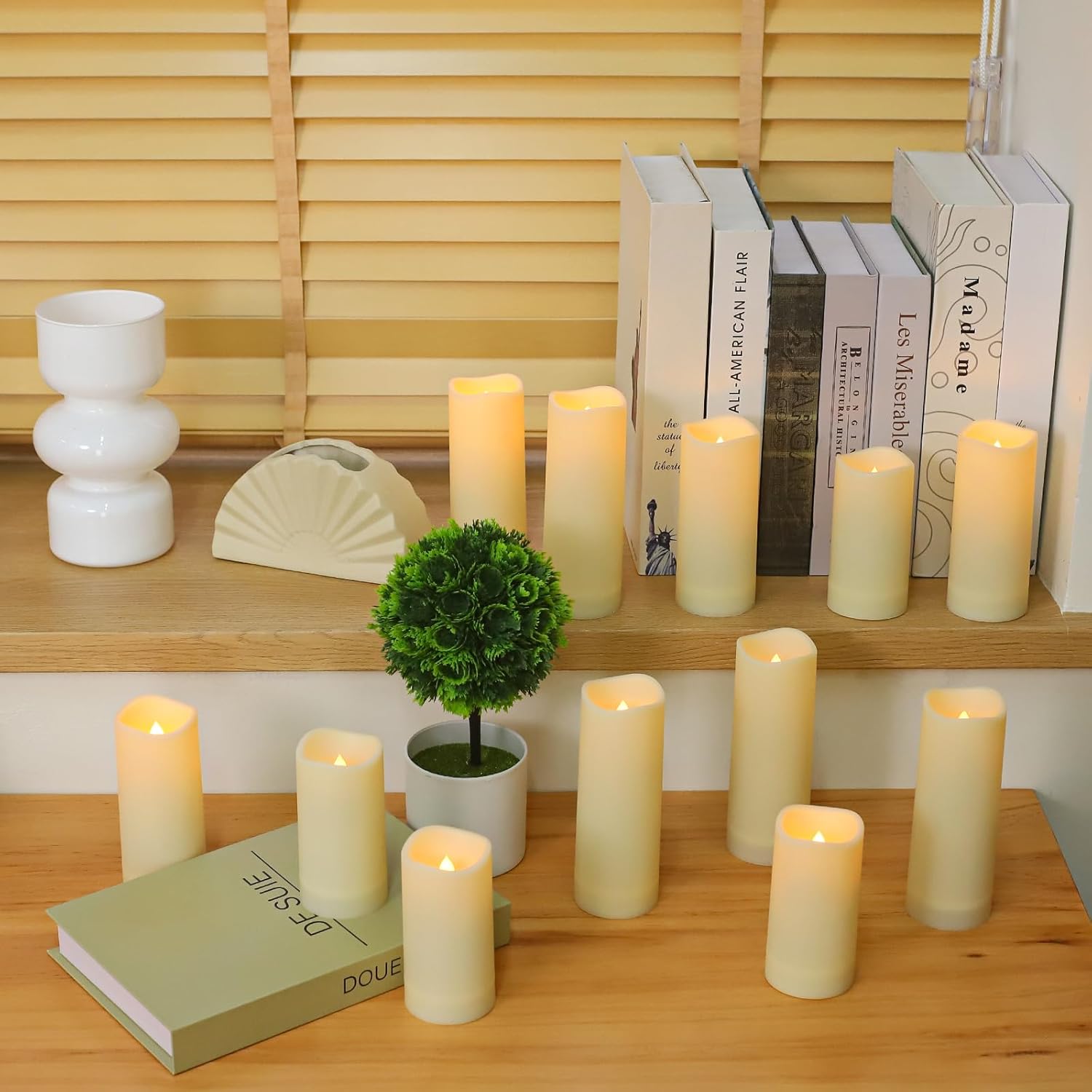 Enido 24 Pc Flameless LED Candles with Remote & Timer, Outdoor Waterproof, Flickering Electric Warm Lights for Cozy Home & Holiday Romantic Decor, Battery Operated (D 2.2” x H 4”/5”/6” - Image 2