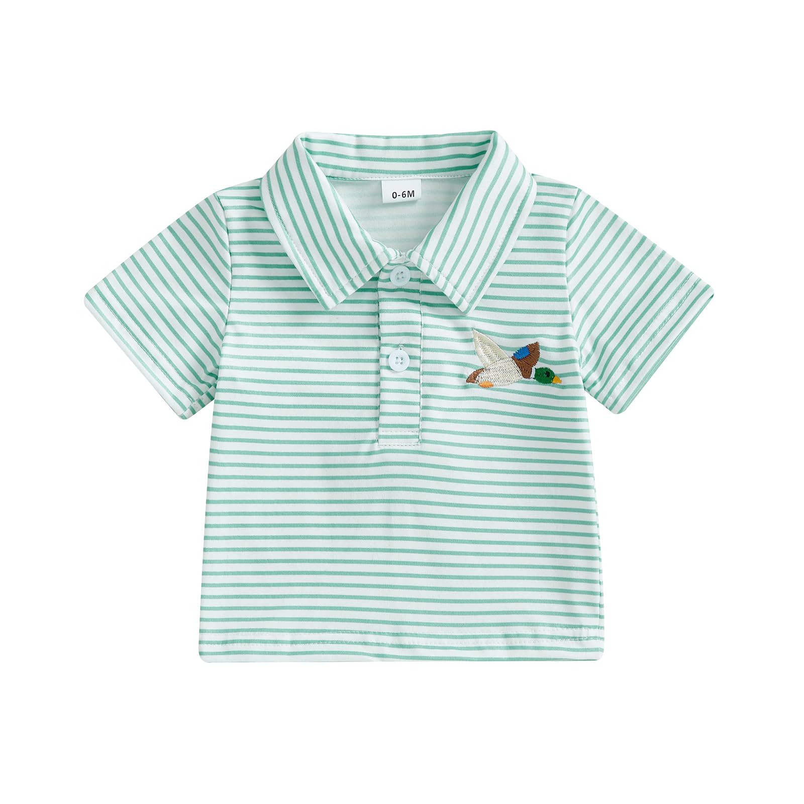 Toddler Baby Boy Stripe Shirt Embroidery Short Sleeve Lapel Button Down T-Shirt Tops Casual Summer Clothes (Green Duck, 2-3 Years)