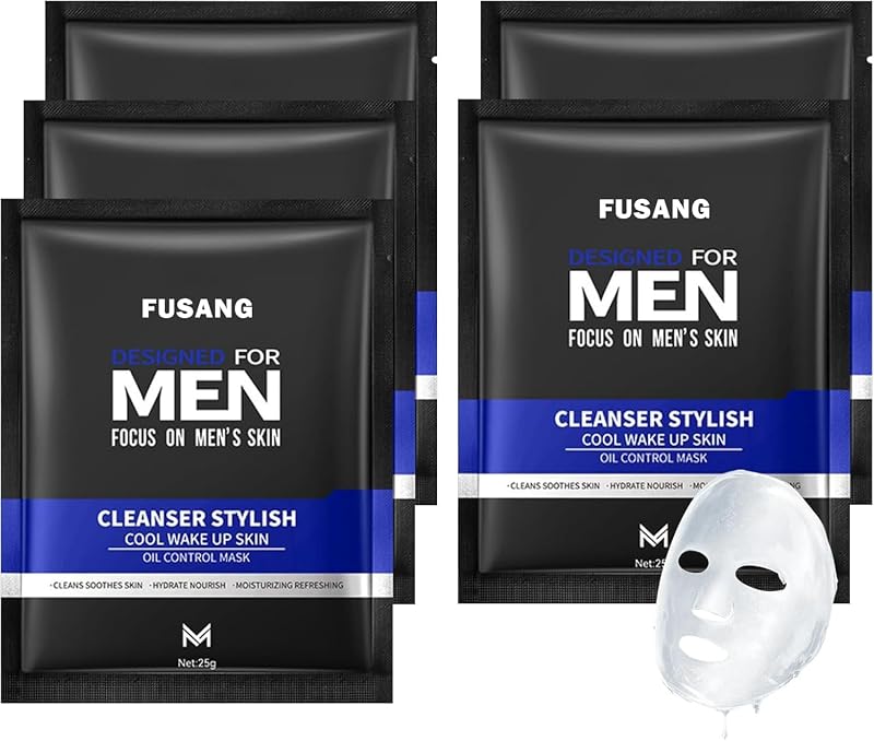 Máscara facial em folha Fusang para homens, pacote com 5 unidades