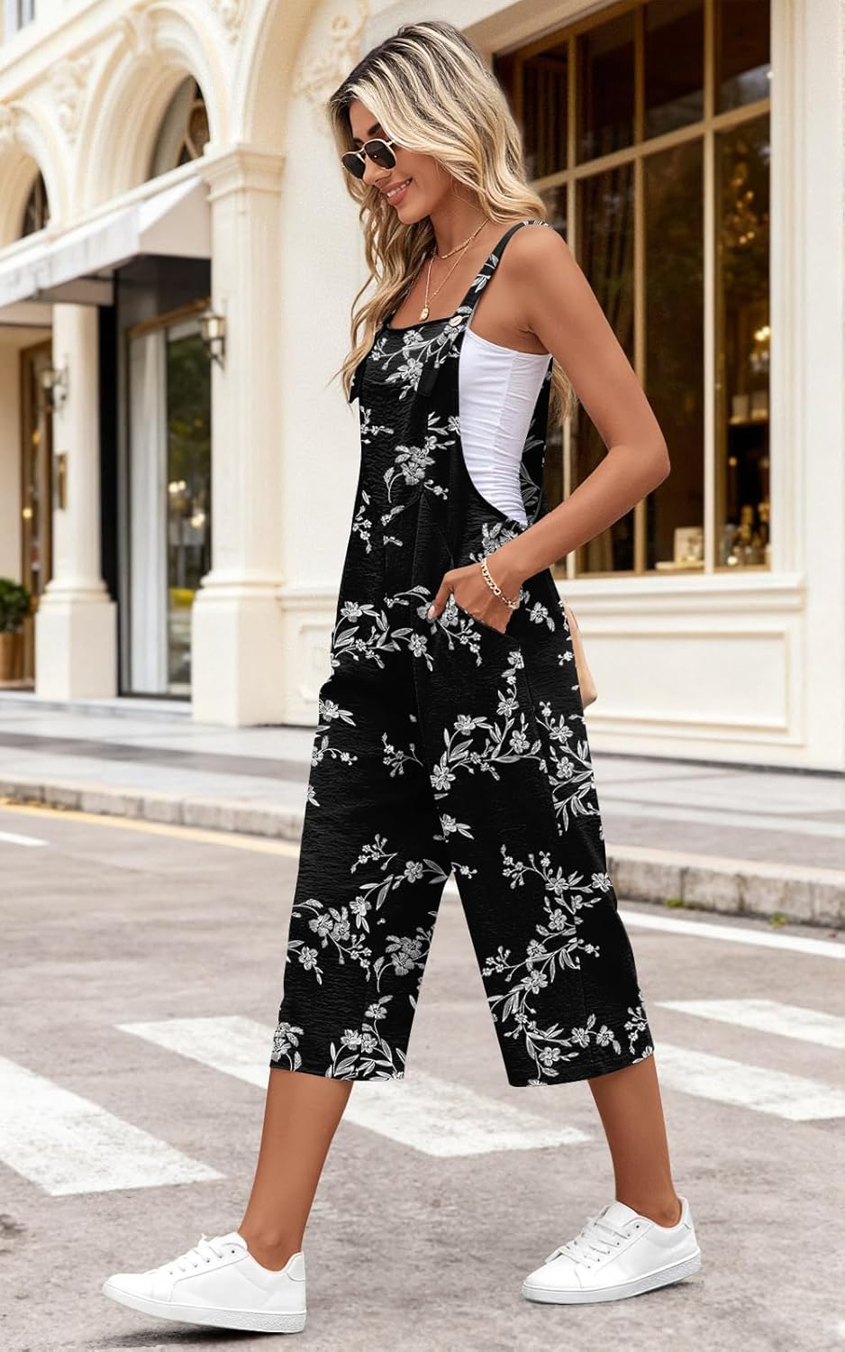 Women's Adjustable Jumpsuits Casual Wide Leg Overalls Summer Loose Rompers with Pockets - Image 2