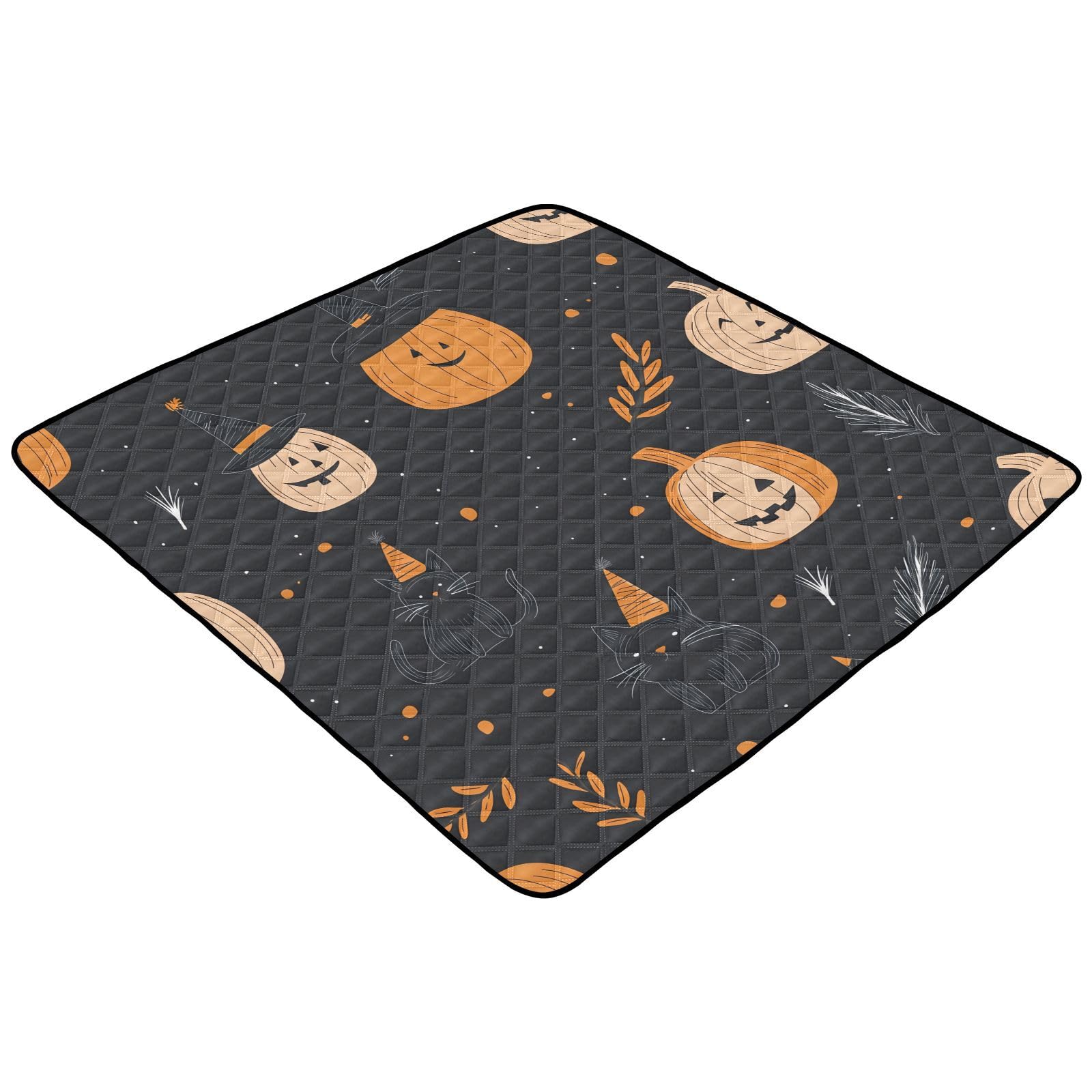 BOESI Doodle Halloween Pumpkin Baby Play Mat, 50“ X 50” Washable Folding Crawling Mat, Baby Floor Mat, Soft, Non-Slip