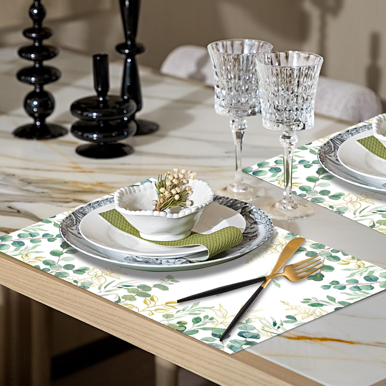 50 Pcs Green Eucalyptus Paper Placemats, 11x16 Inch Summer Disposable Leaves Placemats Leaves Table Mats for Wedding Baby Shower Birthday Home Party Table Settings Supplies