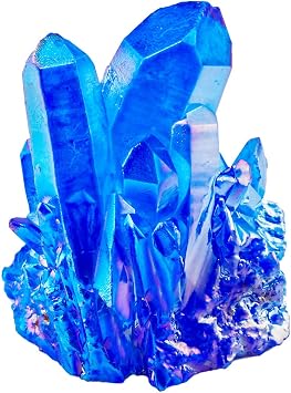 Nupuyai Titanium Coated Rock Quartz Crystal Cluster Drusy Geode for Healing Reiki Energy, Irregular Rough Gemstone for Home Decor Blue